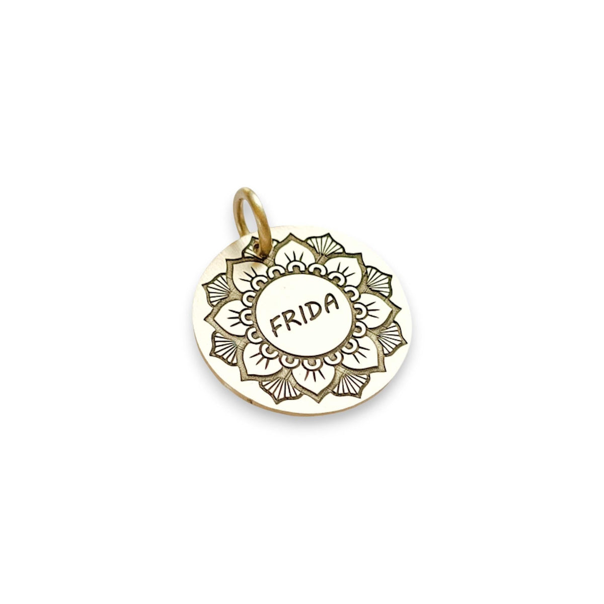 The Mystic Mandala Token | Artisan Flower Pet ID & Custom Engraved Dog Tag, styled view