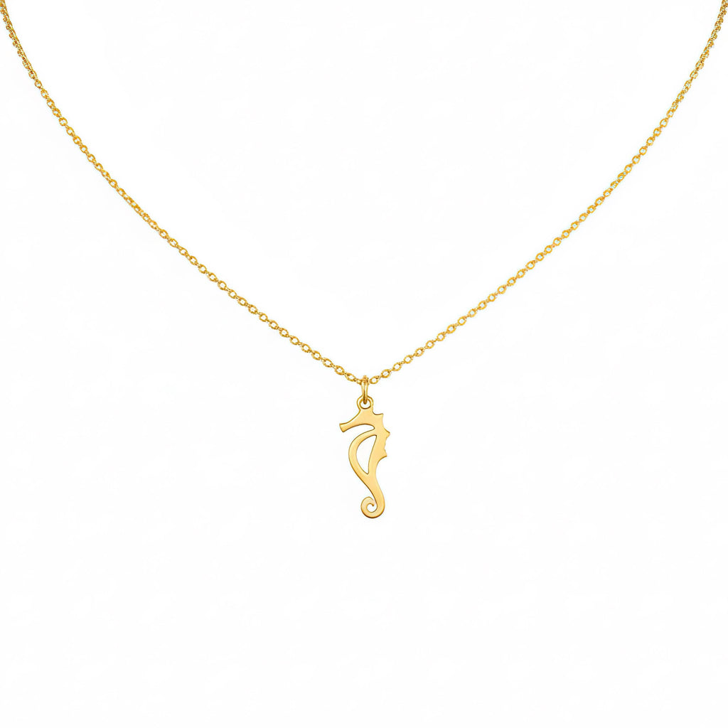 Minimalist Seahorse Necklace | Ocean Fortune Talisman, in Yellow Gold Plated finish