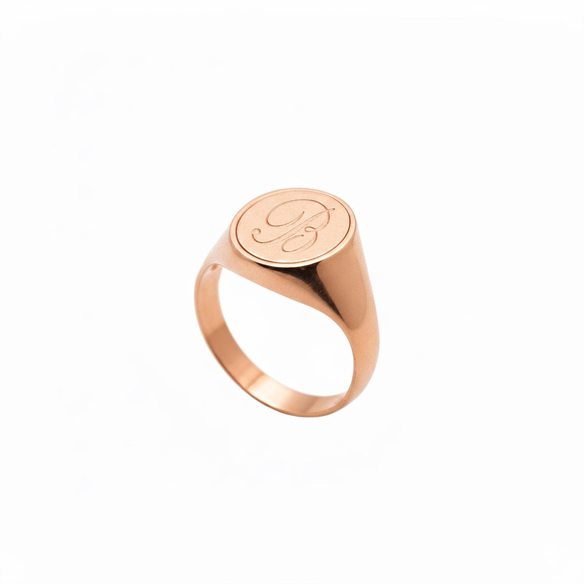 Sterling Silver Signet Ring | Custom Initial Engraved Oval Chevalier, in Rose Gold Plated finish