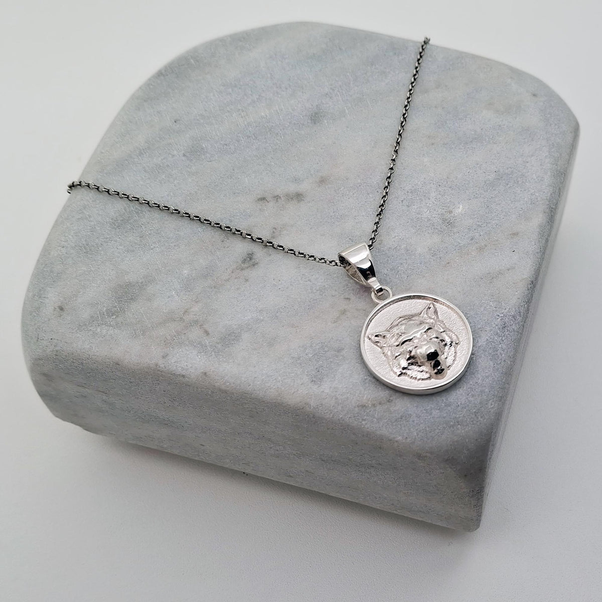 Howling Wolf Necklace - Sterling Silver Wild Spirit Medallion, front view