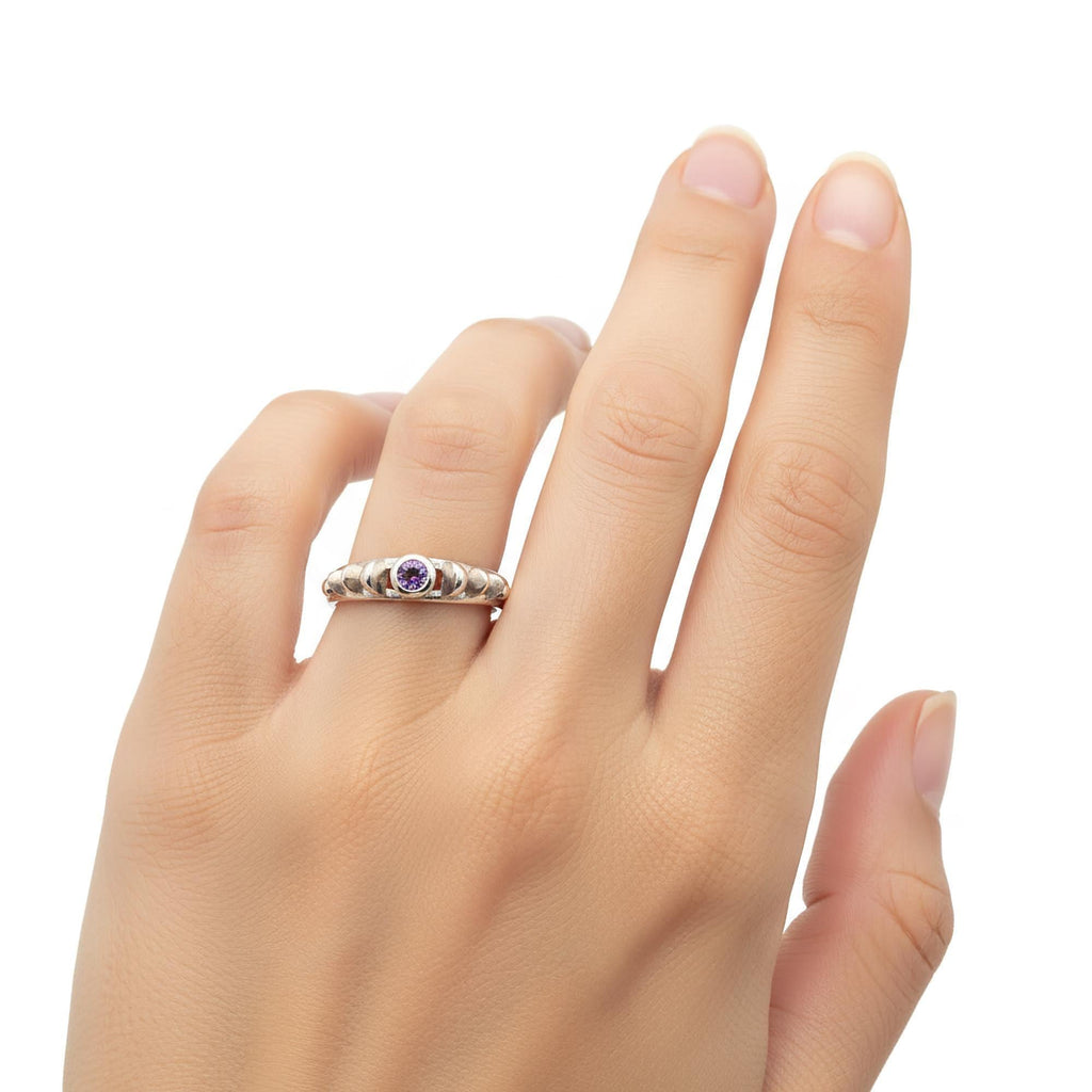 Lotus Flower Ring | Amethyst CZ Spiritual Talisman, close-up detail