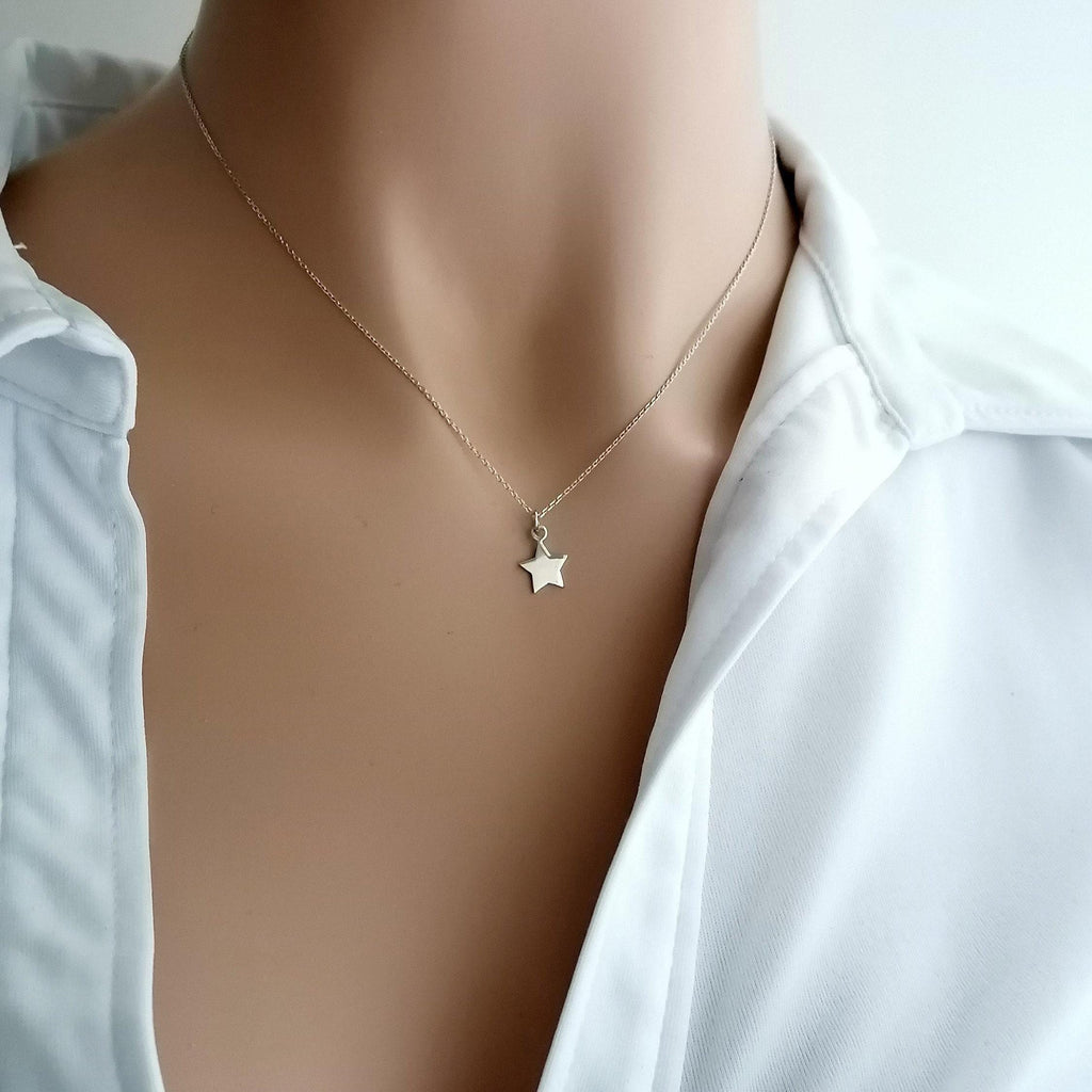 Star Necklace | Dainty Solid Gold Celestial Charm | Minimalist Wishing Star Pendant