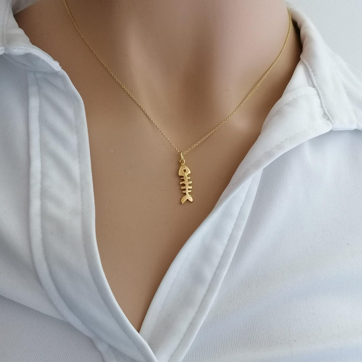 Fishbone Charm Necklace | Playful Nautical Talisman, additional detail