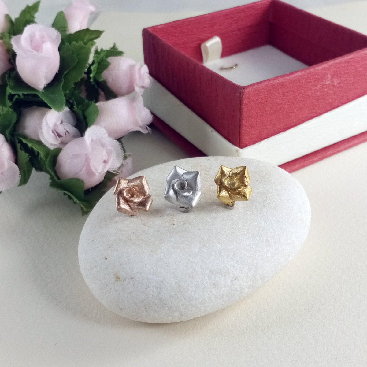 Rose Stud Earrings | Floral Jewelry, close-up detail
