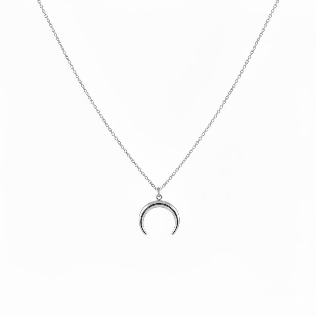 Double Horn Necklace | 14K Solid Gold Crescent Moon Pendant | Protection Charm, styled view