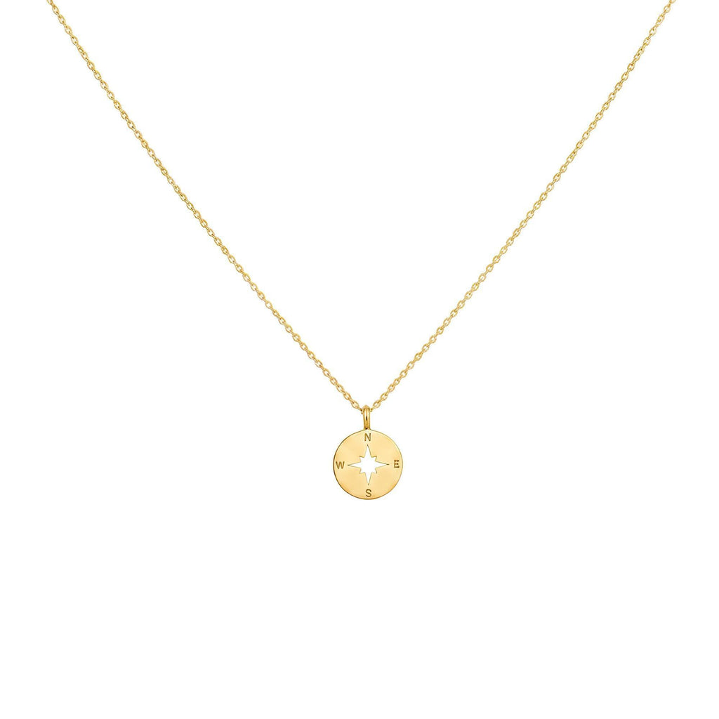 Compass Charm Necklace | Solid Gold True North Talisman | 14K Heirloom Jewelry, front view