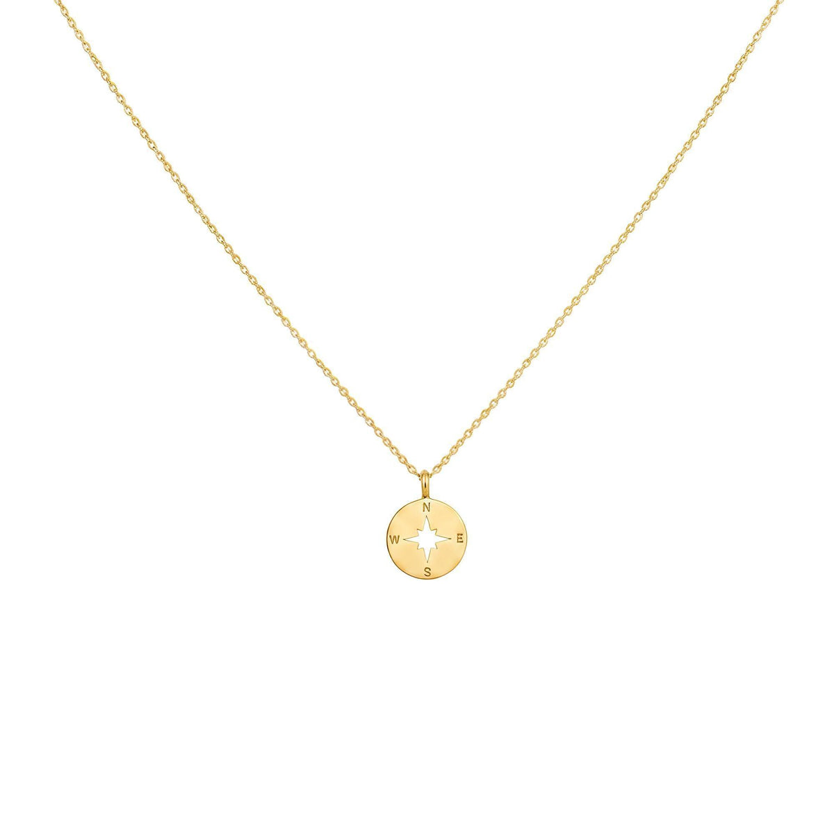 Compass Charm Necklace | Solid Gold True North Talisman | 14K Heirloom Jewelry, front view