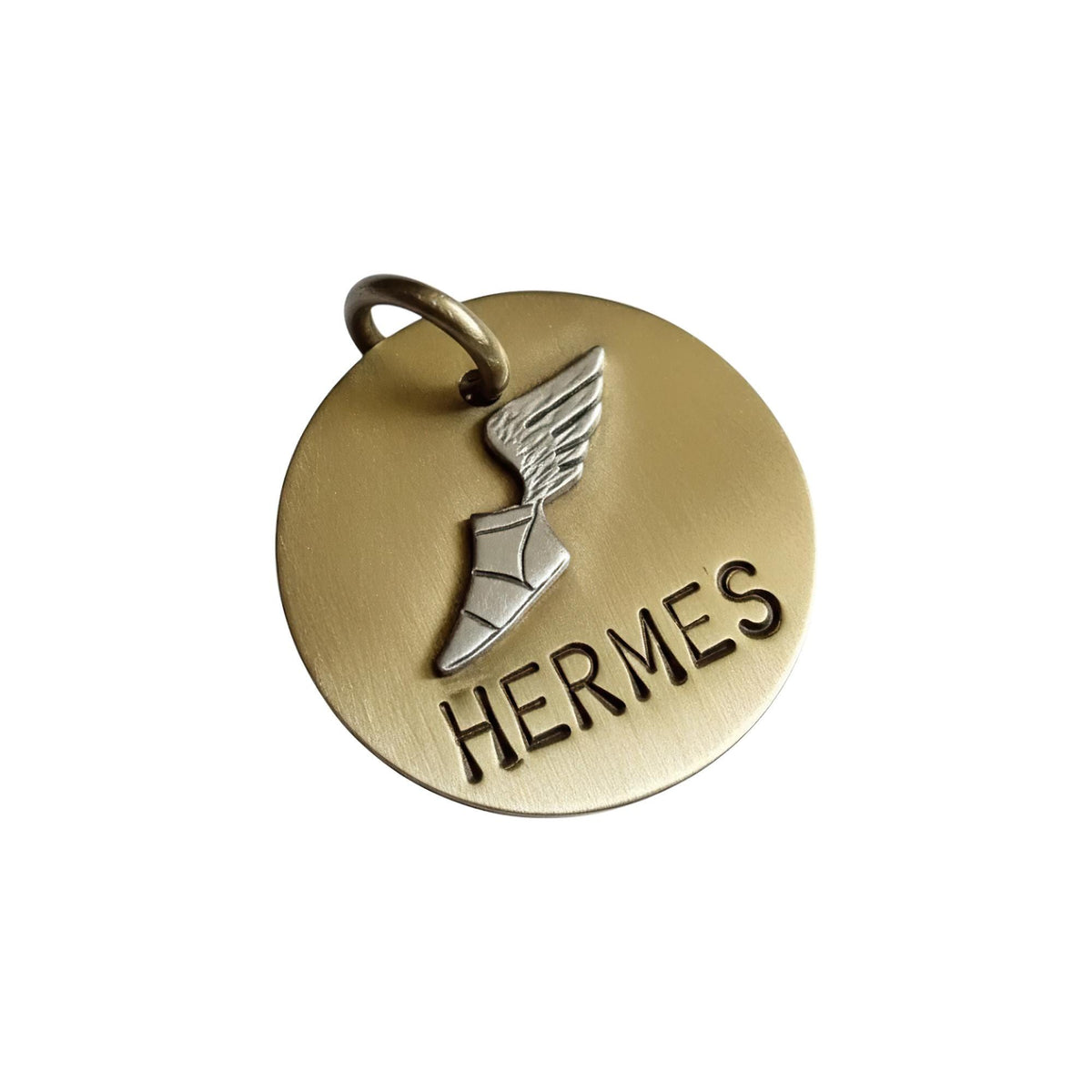 The Divine Messenger Token | Artisan Hermes Winged Sandal Pet ID & Custom Tag, styled view