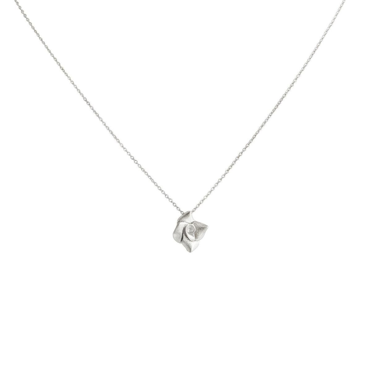 Rose Necklace Pendant | 3D Sculpted Silver Flower | Dainty Botanical Jewelry, front view