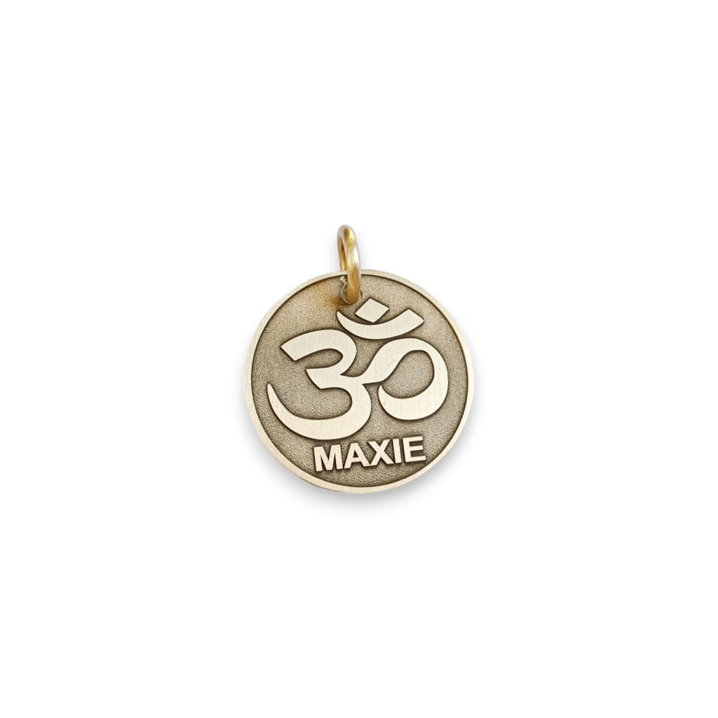 The Zen Harmony Token | Artisan Om Symbol Pet ID & Custom Engraved Dog Tag, close-up detail