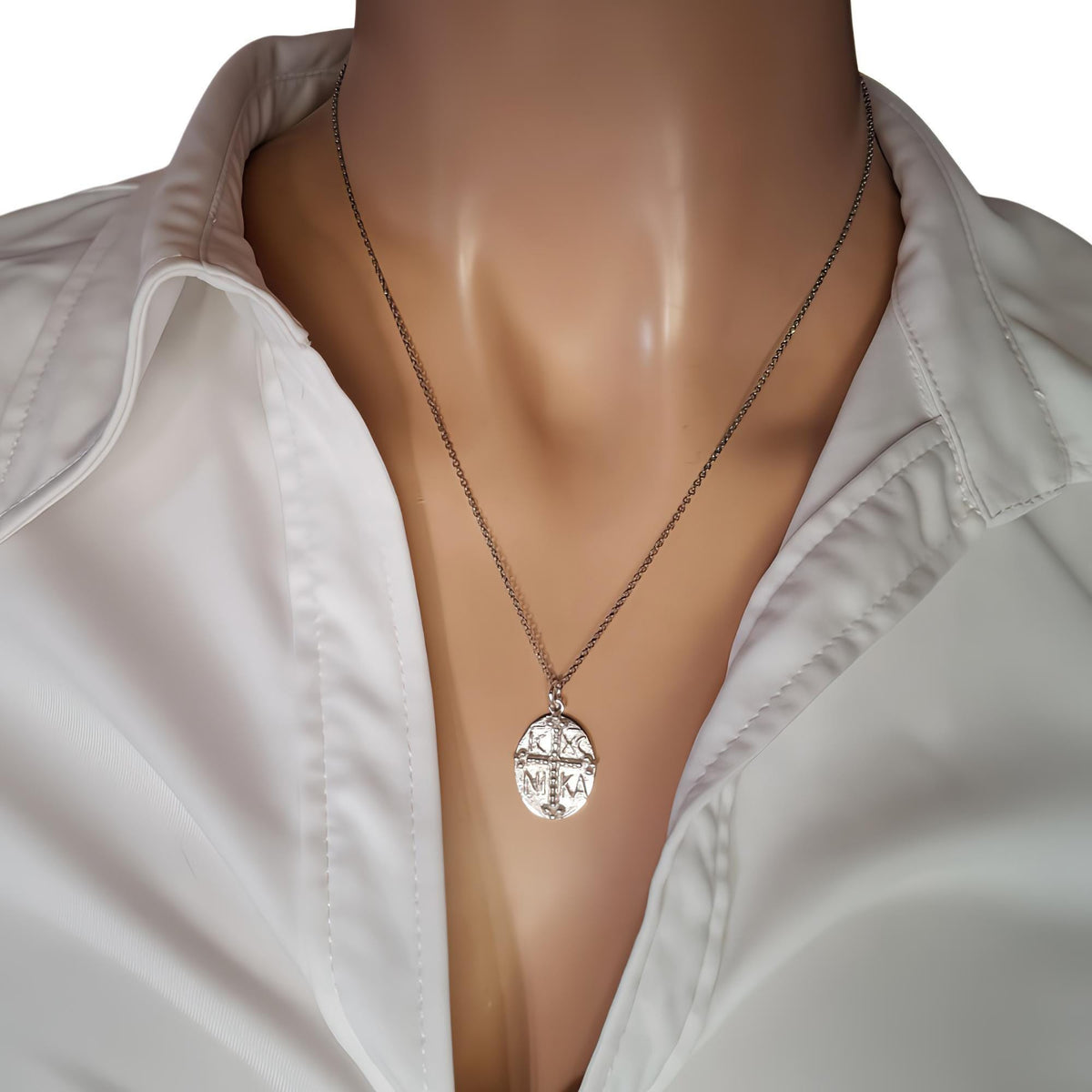 Byzantine IC XC NIKA Cross Necklace | Ancient Victory Medallion, alternate angle