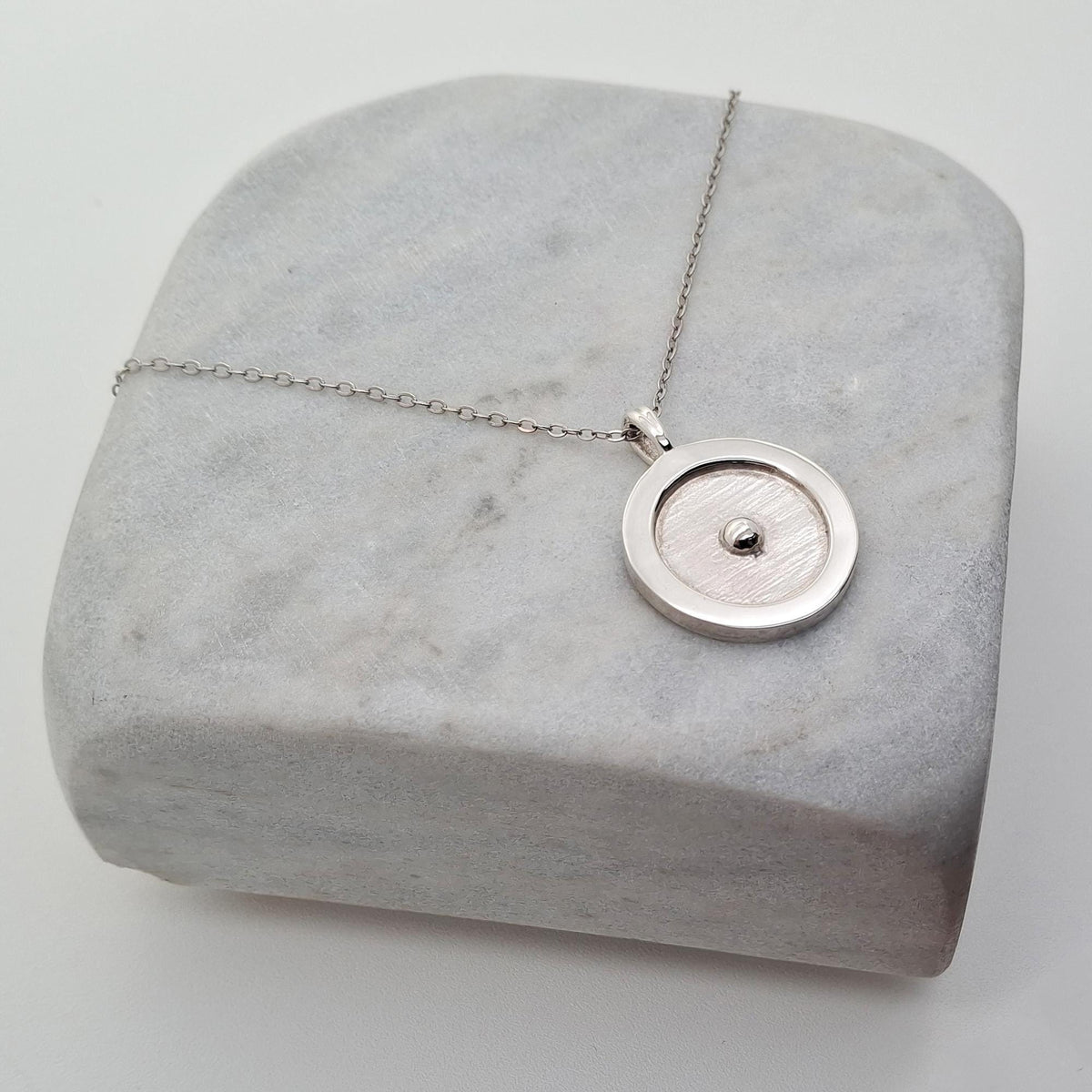 Circumpunct Necklace | Sterling Silver Sacred Geometry Pendant | Minimalist Monad Talisman, front view