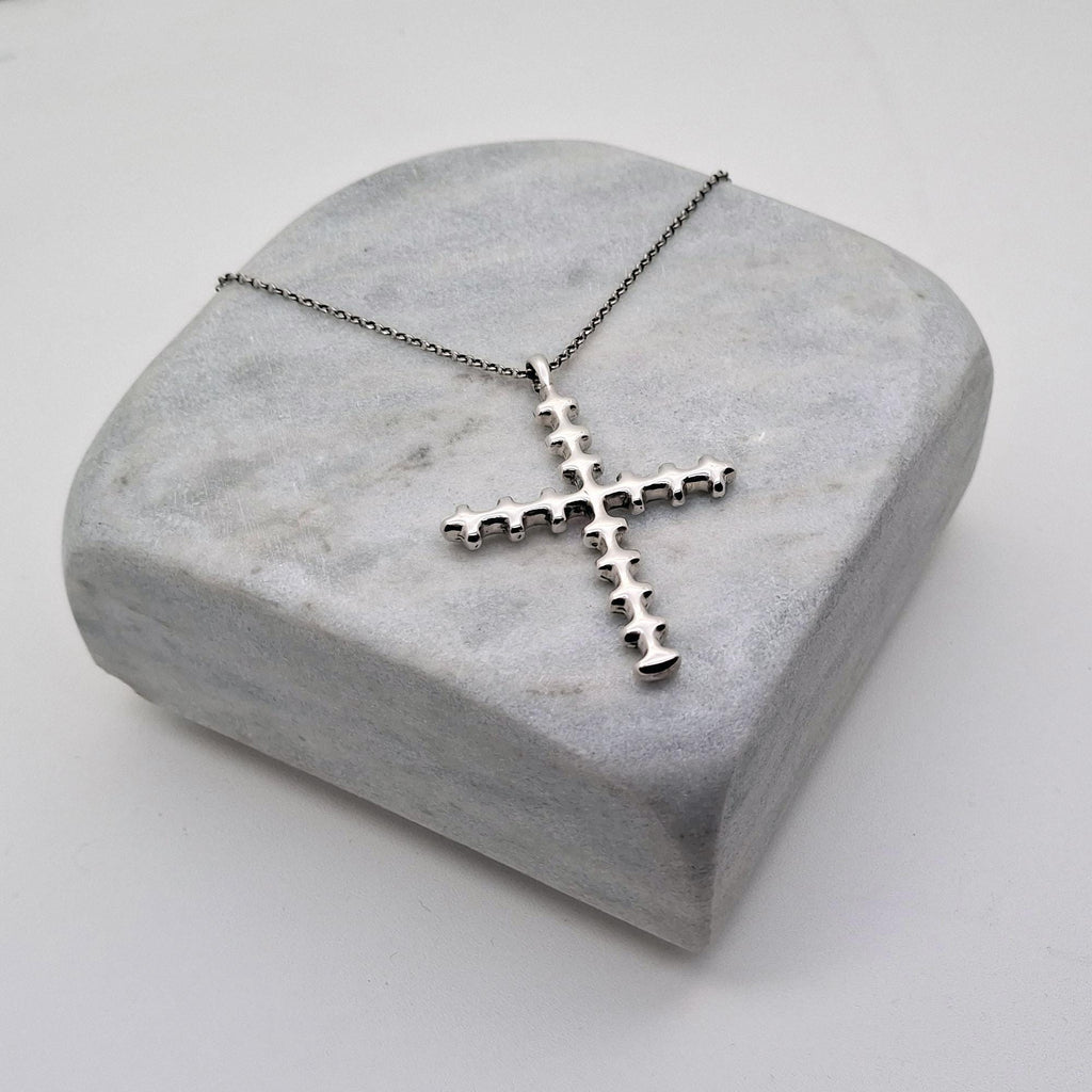Bone Cross Necklace | Sterling Silver Gothic Spinal Pendant | Anatomical Memento Mori Jewelry, additional detail