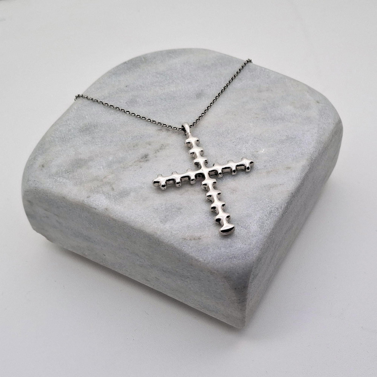 Bone Cross Necklace | Sterling Silver Gothic Spinal Pendant | Anatomical Memento Mori Jewelry, additional detail