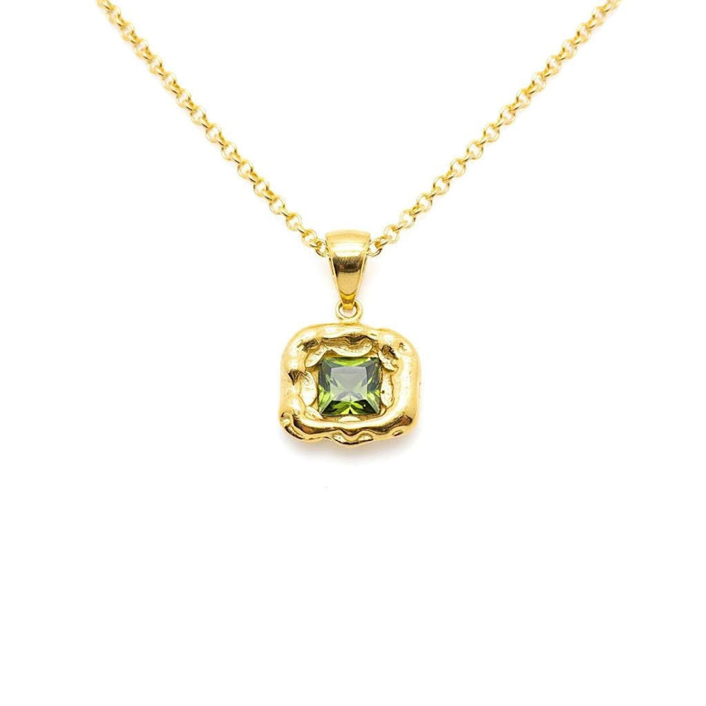 Olive Green CZ Pendant | Forest Earth Talisman, in Yellow Gold Plated finish