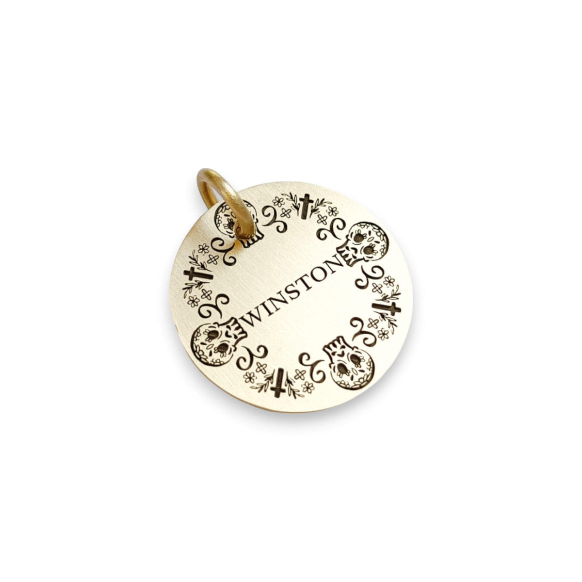 The Calavera Spirit Token | Artisan Sugar Skull Pet ID & Custom Engraved Dog Tag, additional detail