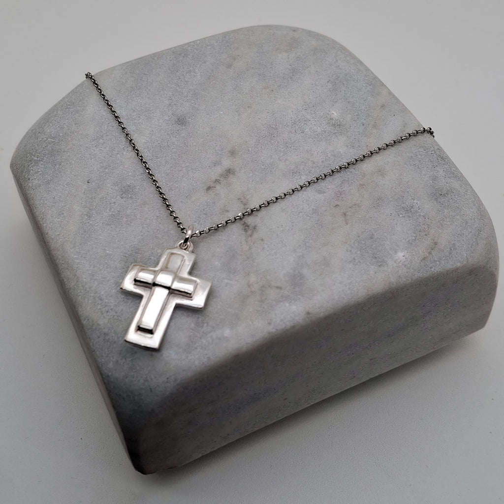 Layered Cross Necklace | Modern Crucifix Pendant, close-up detail