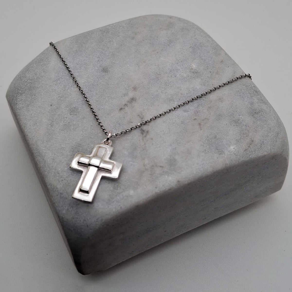 Layered Cross Necklace | Modern Crucifix Pendant, close-up detail