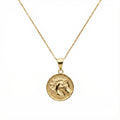 Horse Medallion Necklace | Sterling Silver Equestrian Pendant with Greek Key Border | Custom Engraved, in Yellow Gold Plated finish