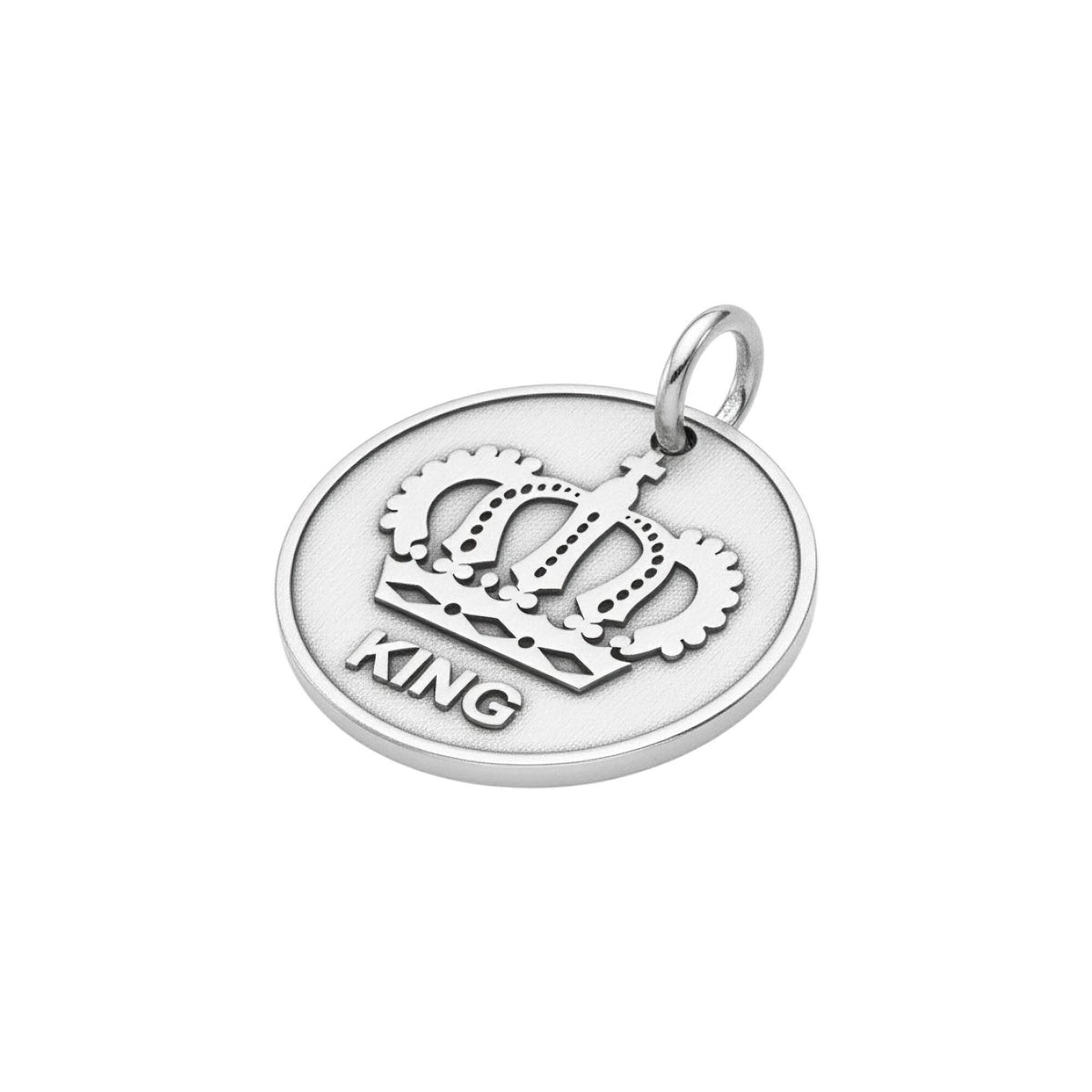 Crown Pet Tag | Custom Engraved Sterling Silver King Pet ID | Royal Dog Collar Charm, close-up detail