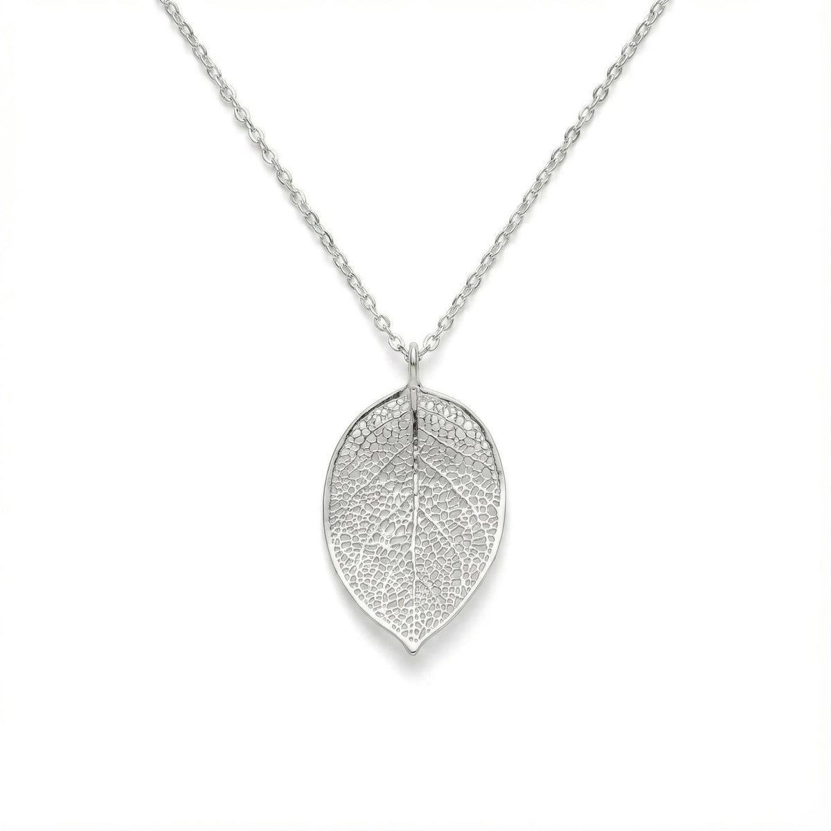 Pressed Leaf Charm Necklace | Botanical Renewal Talisman, in White Gold Plated finish