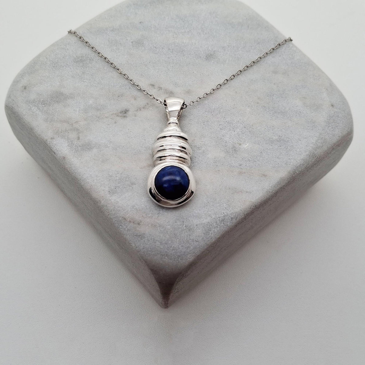 Aquarius Necklace | Lapis Lazuli Zodiac Pendant, close-up detail
