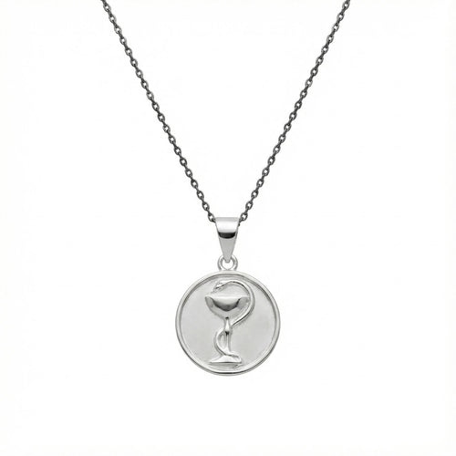 Bowl of Hygieia Medallion | Pharmacy & Healing Talisman, in White Gold Plated finish