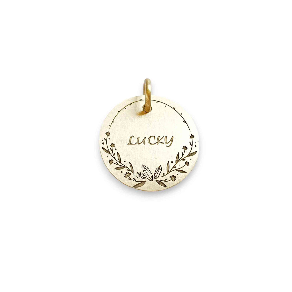 The Jewel Bloom Token | Artisan Floral Diamond Pet ID & Custom Engraved Dog Tag, front view