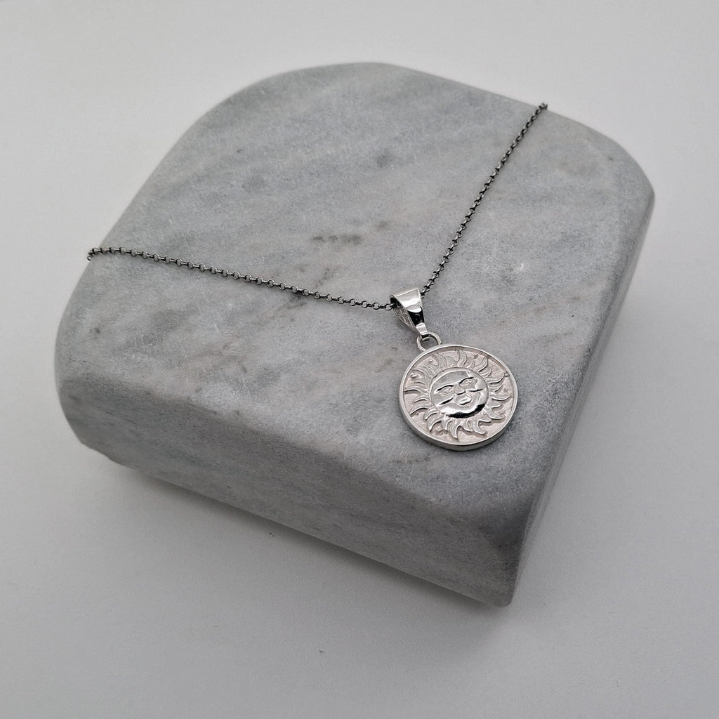 Celestial Smiling Sun Medallion | Radiant Optimism Talisman, front view