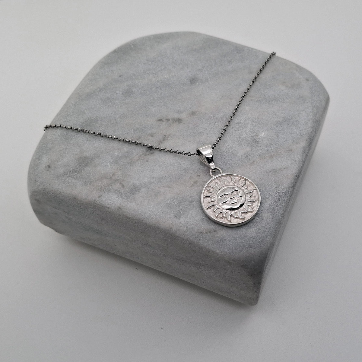 Celestial Smiling Sun Medallion | Radiant Optimism Talisman, front view