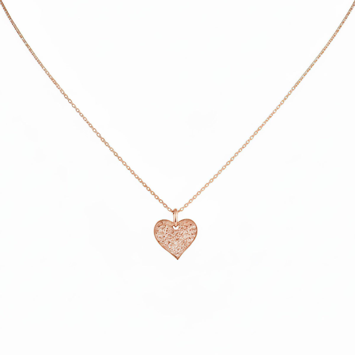 Hammered Heart Necklace | Textured Sterling Silver Pendant | Dainty Romantic Love Charm, in Rose Gold Plated finish