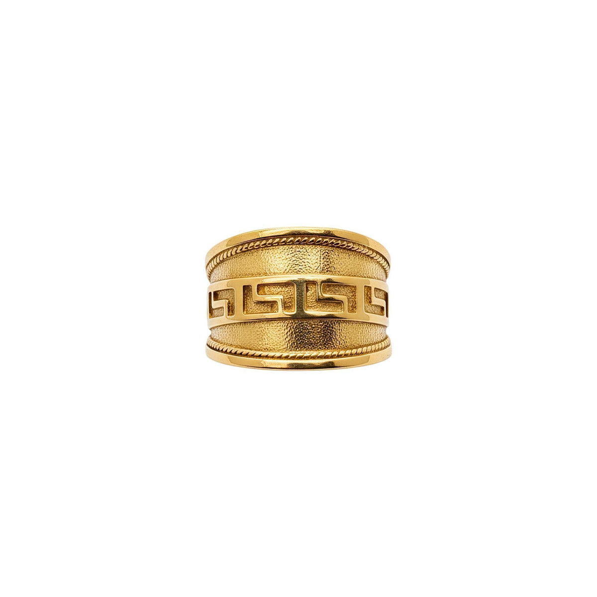 Greek Key Ring | Bold Wide Sterling Silver Greca Band | Unisex Meander Talisman, alternate angle