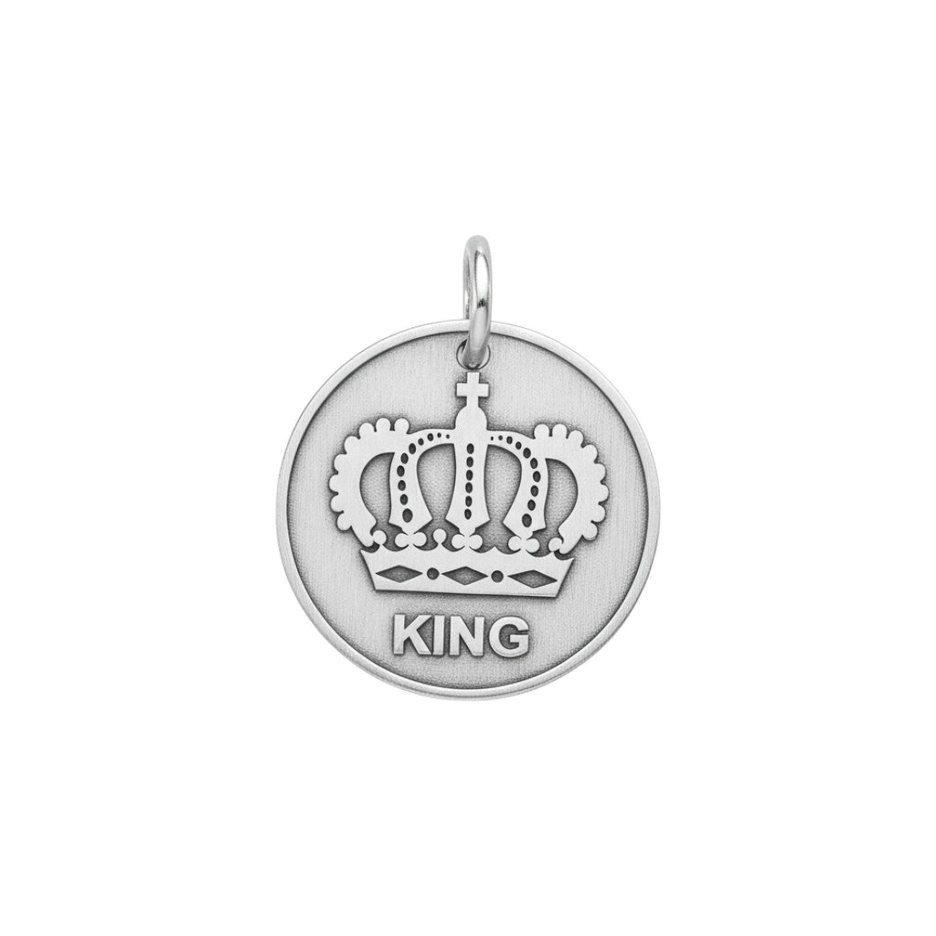 Crown Pet Tag | Custom Engraved Sterling Silver King Pet ID | Royal Dog Collar Charm, front view