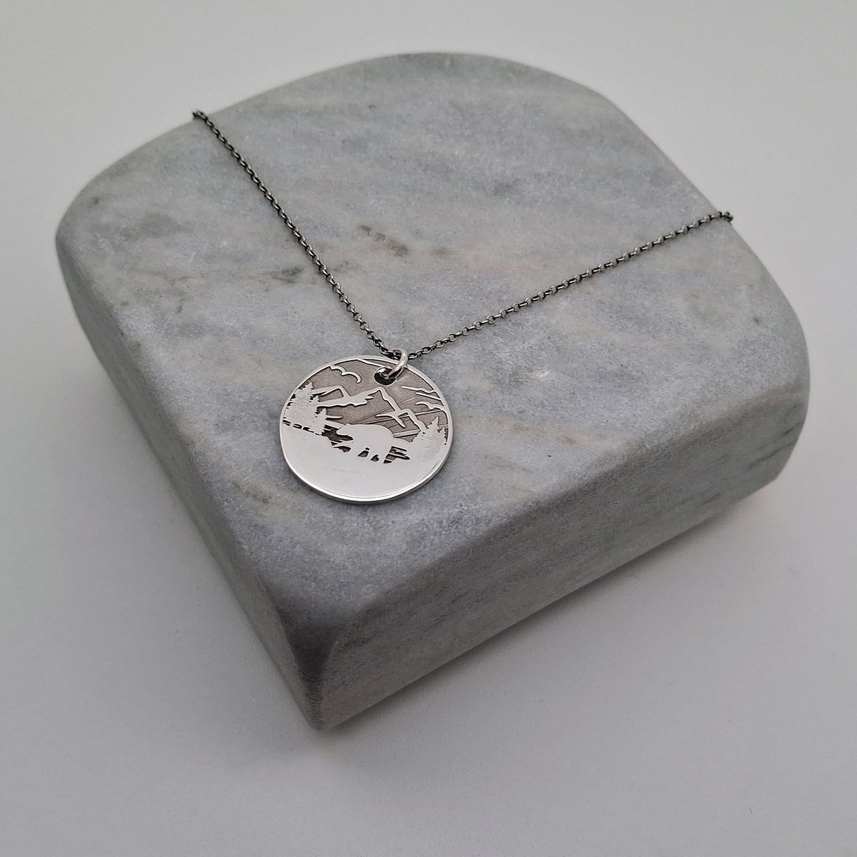 Bear Silhouette Necklace | Mountain Wilderness Talisman, front view