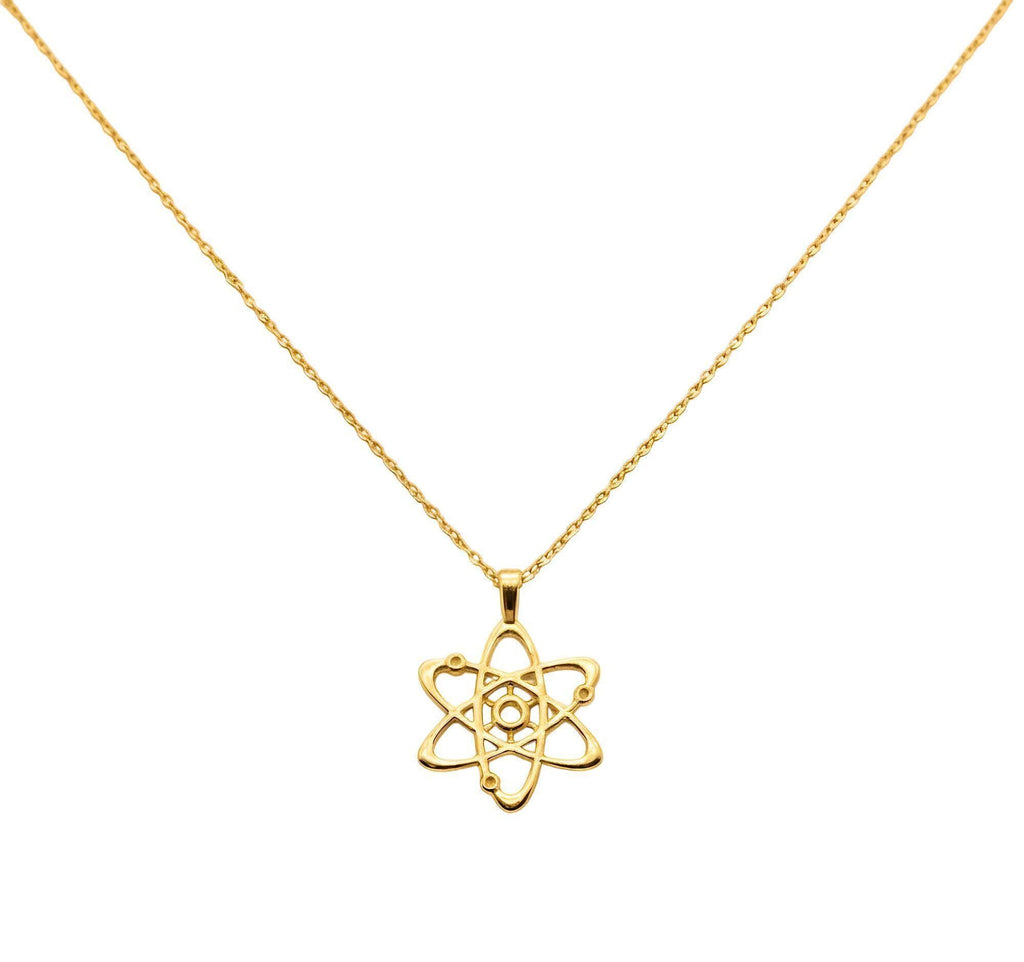 Atom Necklace | Sterling Silver Bohr Model Pendant | Science & Molecular Talisman, close-up detail
