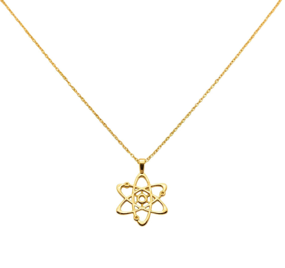 Atom Necklace | Sterling Silver Bohr Model Pendant | Science & Molecular Talisman, close-up detail