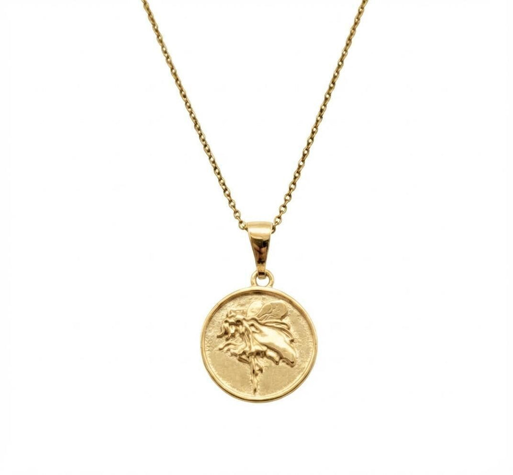 Fairy Medallion Necklace | Whimsical Enchantment Talisman, in Yellow Gold Plated finish