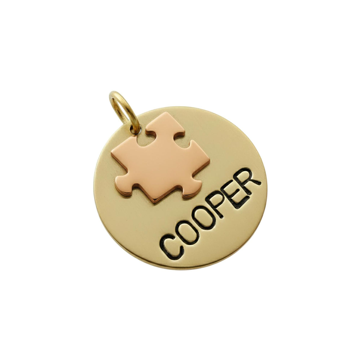 The Final Piece Token | Artisan Puzzle Pet ID & Custom Dog Tag, in Brass with Copper Top finish
