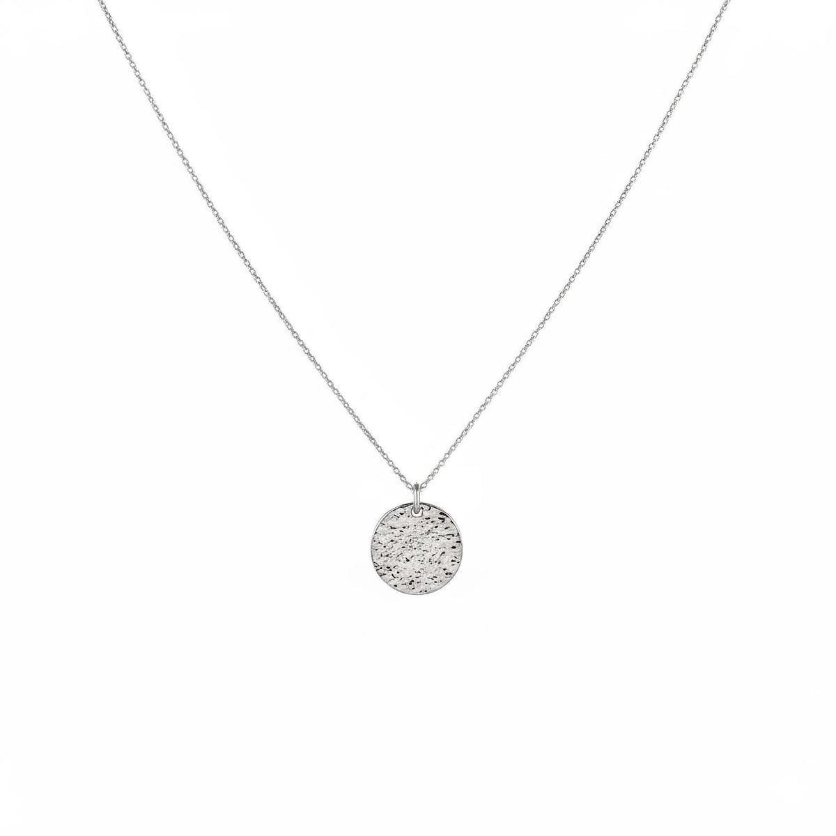Hammered Disc Necklace | Minimalist Everyday Talisman, in White Gold Plated finish