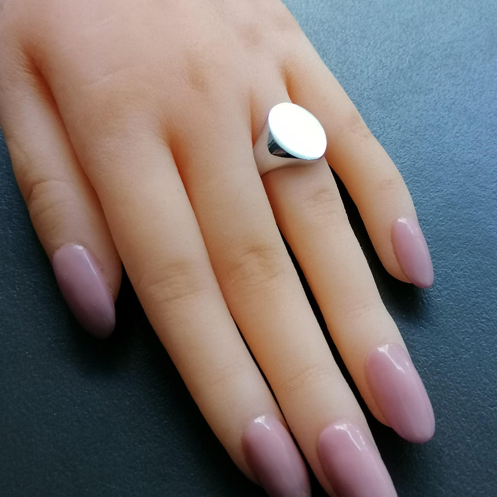Unisex Silver Chevalier Ring | Minimalist Blank Signet, styled view