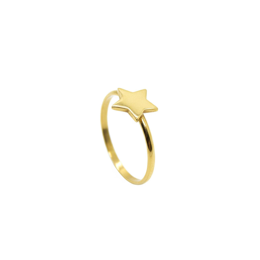 Sterling Silver Star Ring | Dainty Celestial Stacking Band | Wishing Star Talisman, in Yellow Gold Plated finish