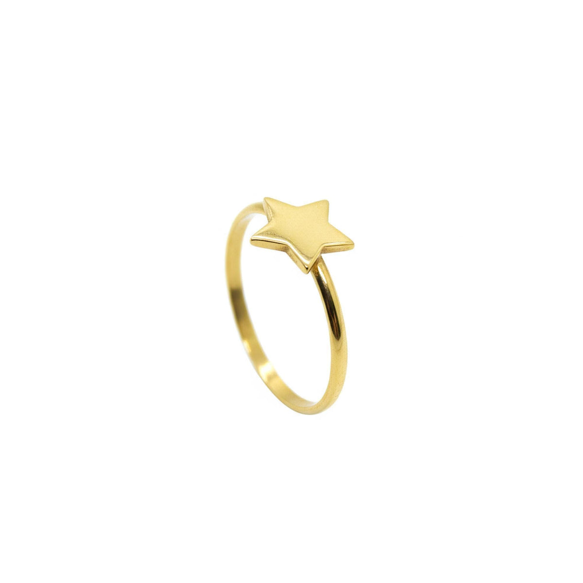 Sterling Silver Star Ring | Dainty Celestial Stacking Band | Wishing Star Talisman, in Yellow Gold Plated finish