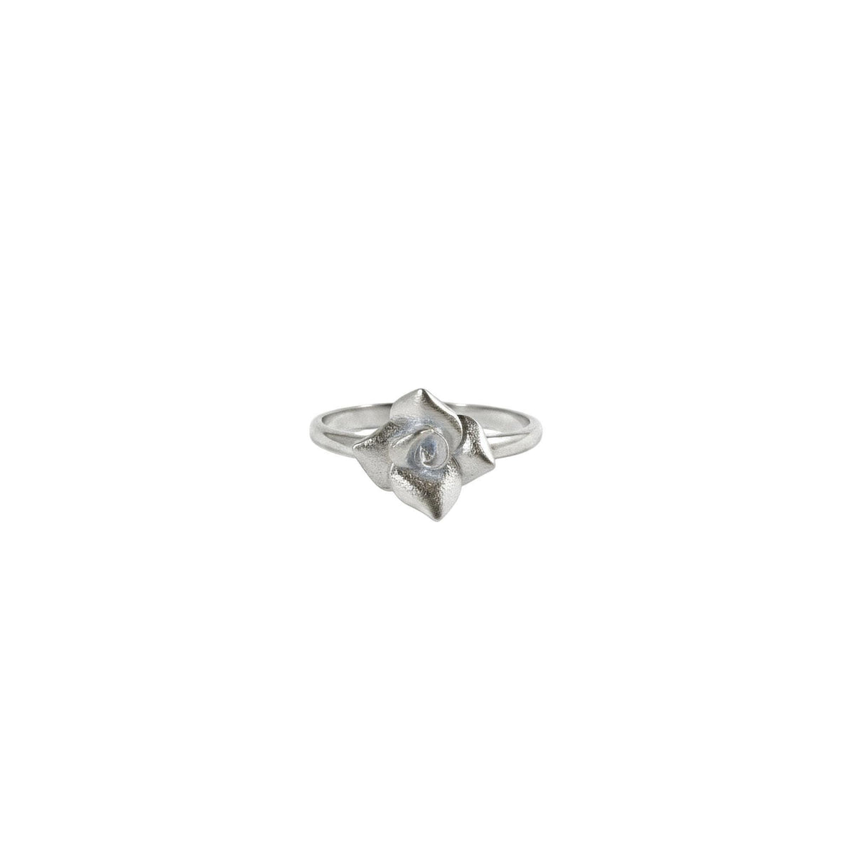 Silver Rose Ring | Dainty Floral Statement Band Sterling Silver | Botanical Promise Ring, in White Gold Plated finish