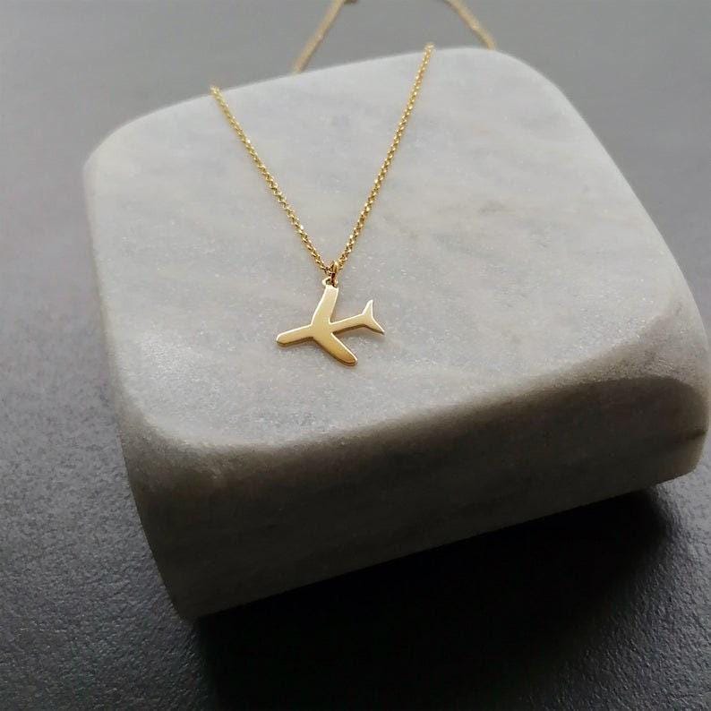 Airplane Necklace: Dainty Sterling Silver Travel Charm (Rose Gold Option)