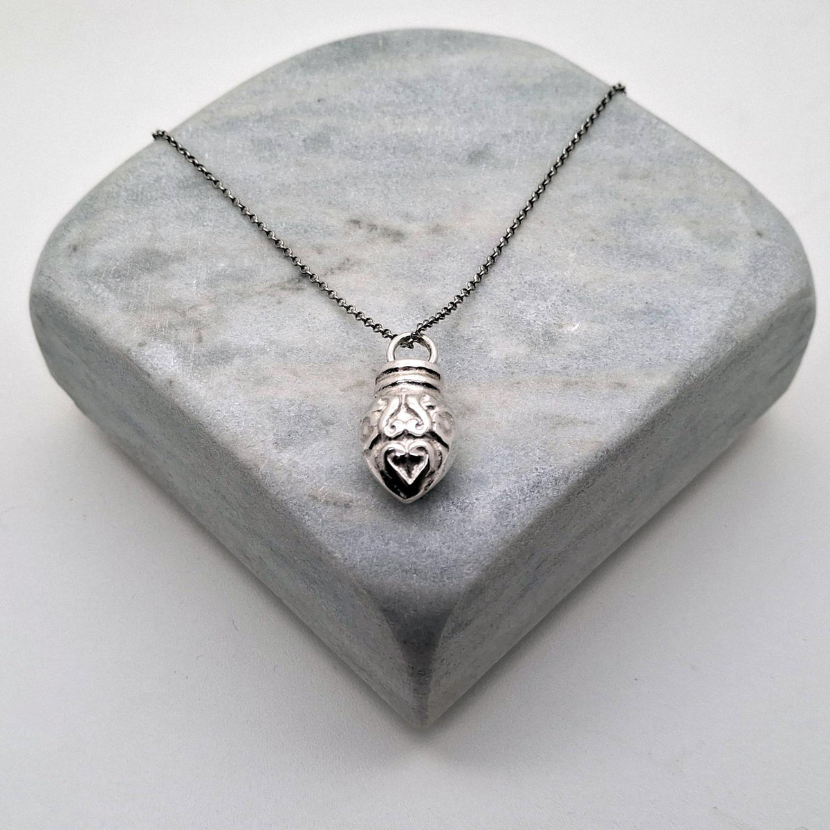 Heart Pendulum Necklace | Sterling Silver Gold Plated Dowsing Pendant | Intuition & Divination Talisman, close-up detail