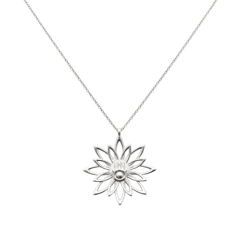 Blooming Hamsa Hand Necklace | Sterling Silver Lotus Protection Charm | Hand of Miriam Talisman, front view