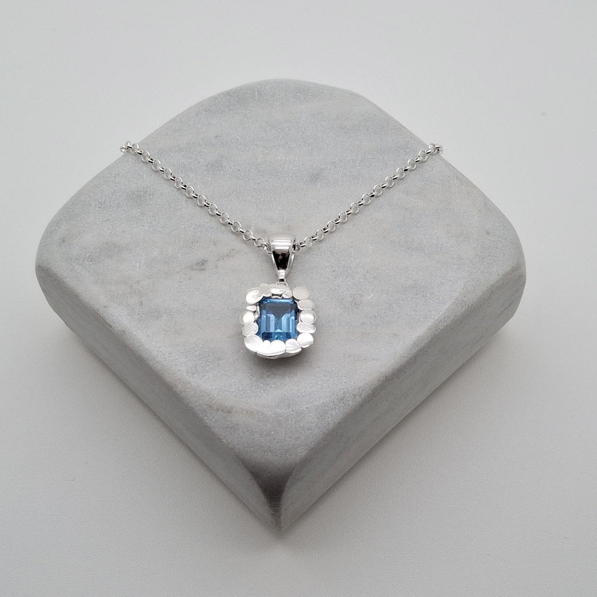 Blue CZ Square Pendant | Serenity & Balance Talisman, in White Gold Plated finish