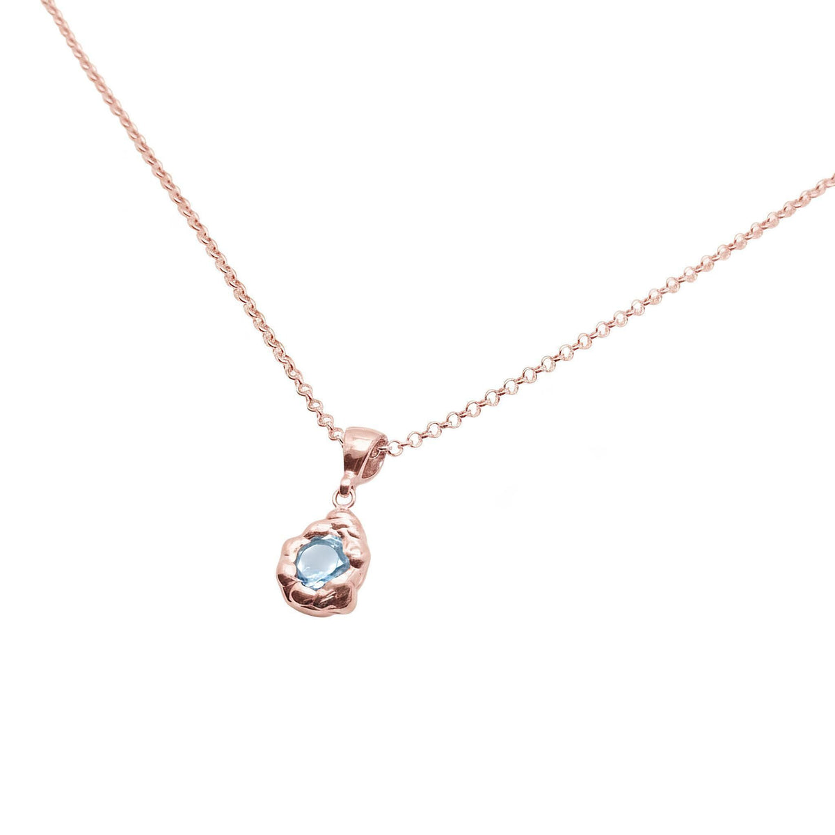 Light Blue Droplet Pendant | Free-Form Wax Cast Water Talisman, in Rose Gold Plated finish