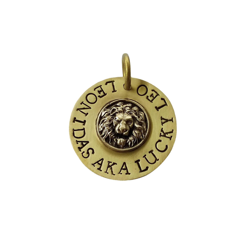 The Sovereign Lion Token | Artisan Lion Head Pet ID & Custom Raised Motif Dog Tag, styled view
