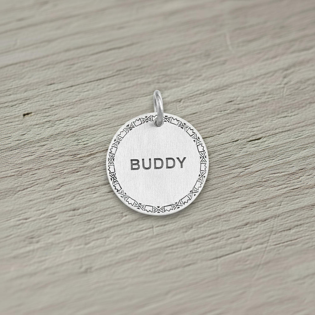 Aztec Dog ID Tag | Geometric Sterling Silver Custom Pet Tag | Tribal Engraved Dog Tag, additional detail